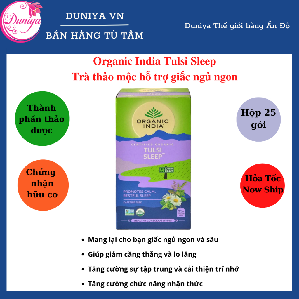 Trà thảo mộc giúp hỗ trợ ngủ ngon Organic India Tulsi Sleep