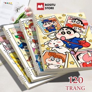 Sổ còng thay được giấy Shin-chan A5/B5 120 trang BOSITU, sổ còng bìa trong suốt nhựa dẻo, giấy kẻ ngang/kẻ caro _ Bositu