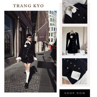 Set Vest Phối Quần Short Trang Kyo Set Vest Thu Đông Hàng Thiết Kế Cổ Sơ Mi Trắng SBB3369