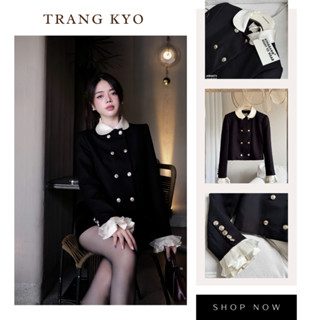 Áo Dạ Cổ Sen Tay Phối Bèo Trang Kyo Áo Khoác Ngoài Thu Đông 2 Hàng Cúc Cao Cấp ABB8072