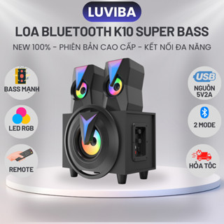 Loa bluetooth vi tính Luviba, loa máy tính laptop để bàn K10 bass mạnh mini đẹp chất có dây giá rẻ