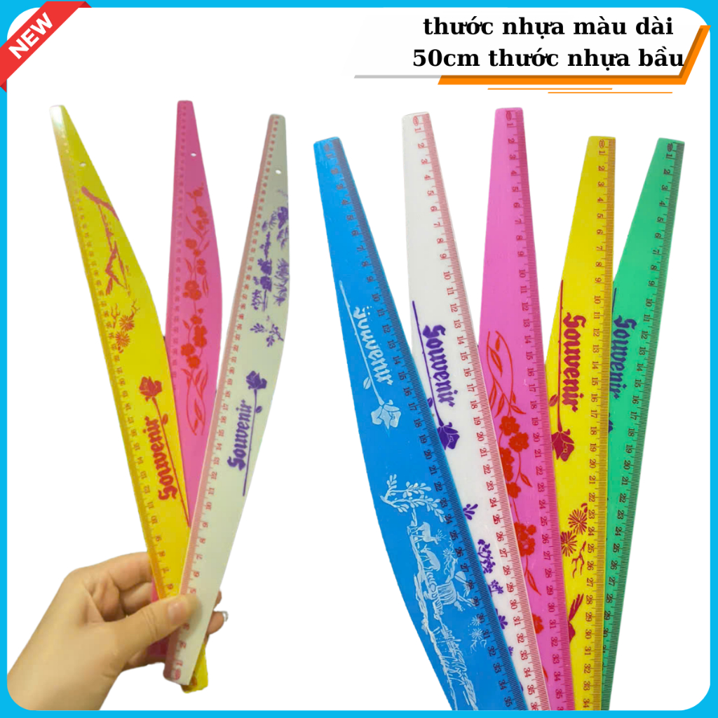 thước nhựa màu dài 50cm thước nhựa bầu   -Thước nhựa màu ngẫu nhiên