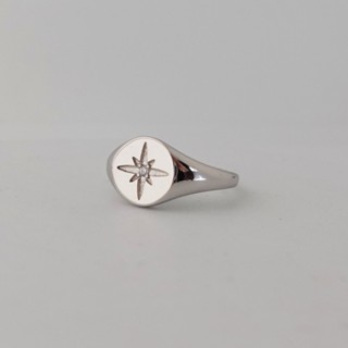 Midas Jewelry | Nhẫn bạc freesize M37, nhẫn signet tròn đính đá ngôi sao cao cấp, sang trọng, phù hợp nam nữ đeo ngón út