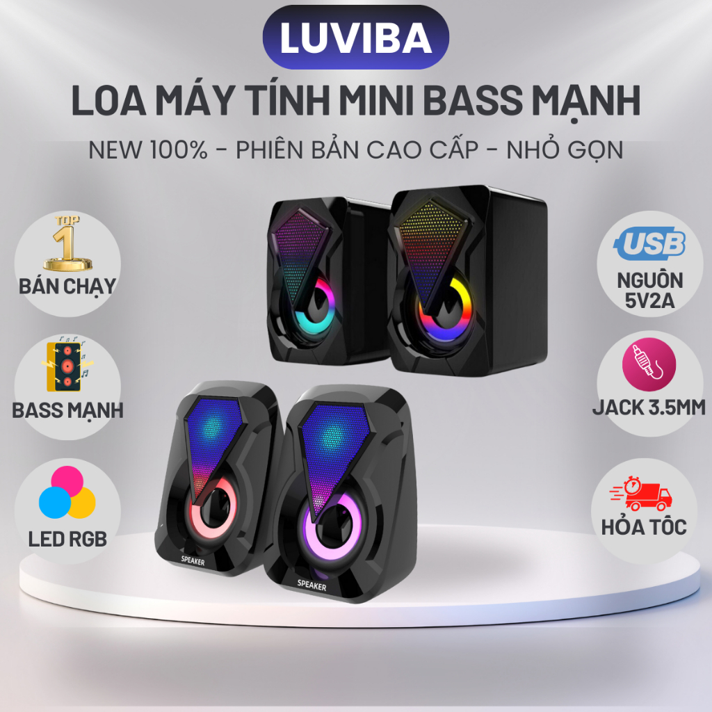 Loa máy tính vi tính mini laptop LED để bàn bass giá rẻ LUVIBA LO46