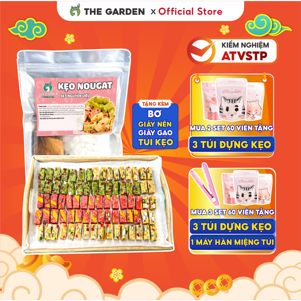  Set Nguyên Liệu Làm Kẹo Nougat THE GARDEN Kẹo Hạnh Phúc 15 Nguyên Liệu thành phẩm 60 viên 