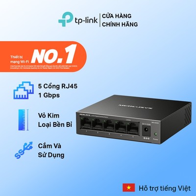 Bộ Switch Để Bàn Gigabit Mercusys MS105GS 5 cổng RJ45 10/100/1000 Mbps, Hỗ Trợ Auto-MDI/MDIX