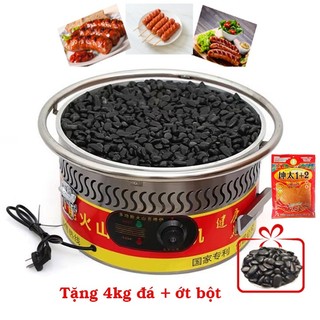  Máy Nướng Đá Lạp Xưởng Xúc Xích 425mm Dùng Điện + Gas Loại 1 Inox Dày  Tặng kèm 4kg đá + ớt bột  
