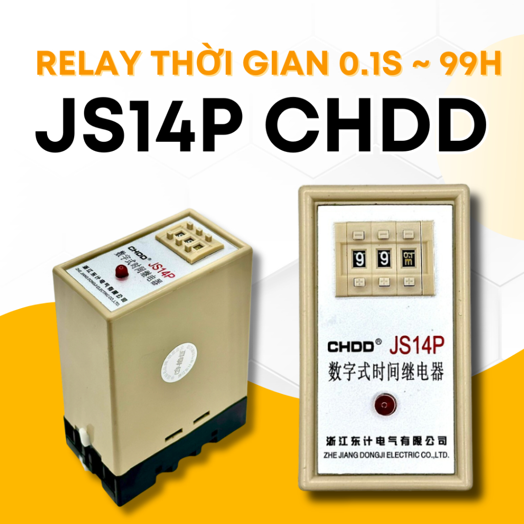 Rơ Le Thời gian JS14P (0.1s đến 99H), điện 220VAC 380VAC kèm đế
