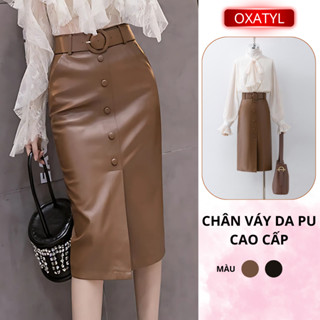  Chân váy da dáng dài đai tròn váy nhập khẩu chất liệu da dày dặn Oxatyl V66 