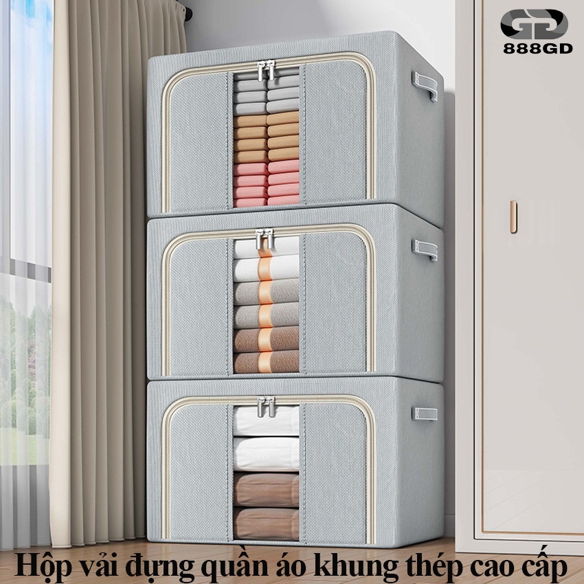 Hộp Vải Đựng Quần Áo 888GD Túi đựng quần áo Khung Thép Đa Năng Gấp Gọn (66L-100L)