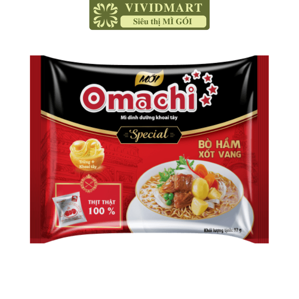 [GÓI LẺ] - MASAN - Mì khoai tây Omachi Special Bò hầm xốt vang, mì Omachi Bò hầm sốt vang, mì ăn liề