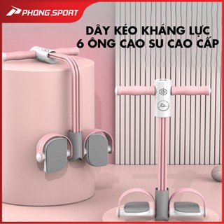 Dây kéo kháng lực 6 ống cao su cao cấp  Phongsport , có đếm số thông minh, tập bụng, tập chân đa năng tại nhà