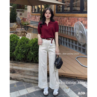 Quần jean nấm co dãn 90cm kèm đai đỏ tôn dáng
