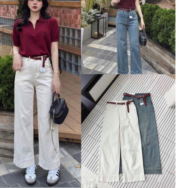 Quần jean nấm co dãn 90cm kèm đai đỏ tôn dáng