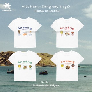  Áo thun nữ baby tee màu trắng in hình thức ăn sáng | BST Sáng nay ăn gì | Holiday Vietnam 