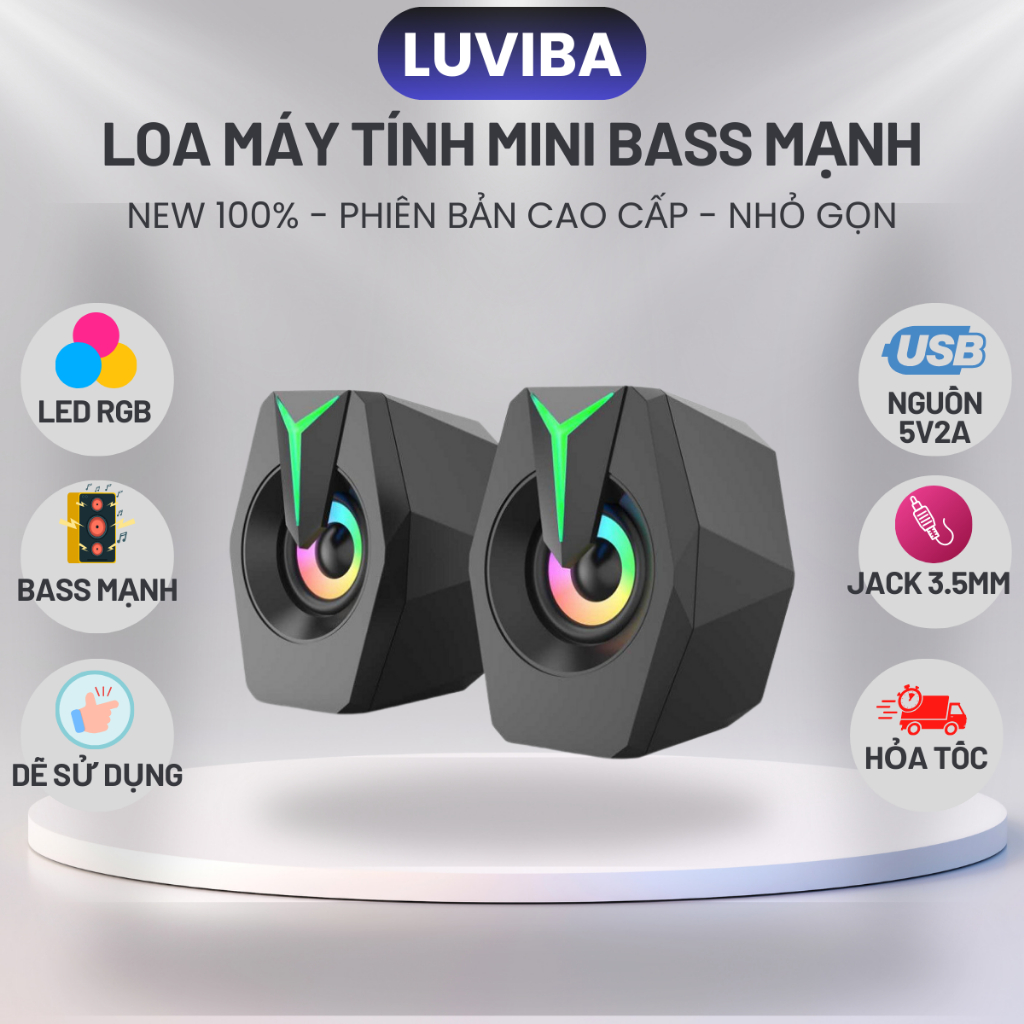 Loa máy tính vi tính LED RGB mini laptop để bàn bass mạnh giá rẻ LUVIBA FTK8