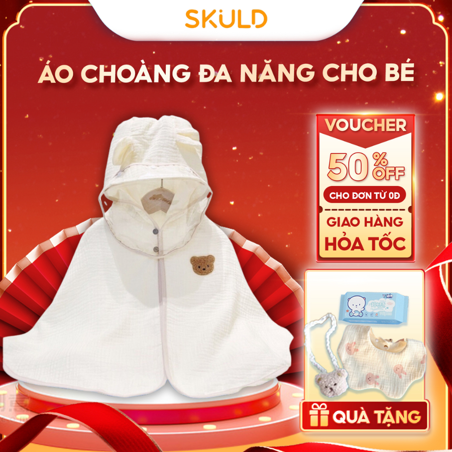 Áo choàng SKULD Chất liệu xô Muslin Đa năng Chống nắng, tránh gió đi tiêm Cho bé 3 -14kg vải thoáng mát