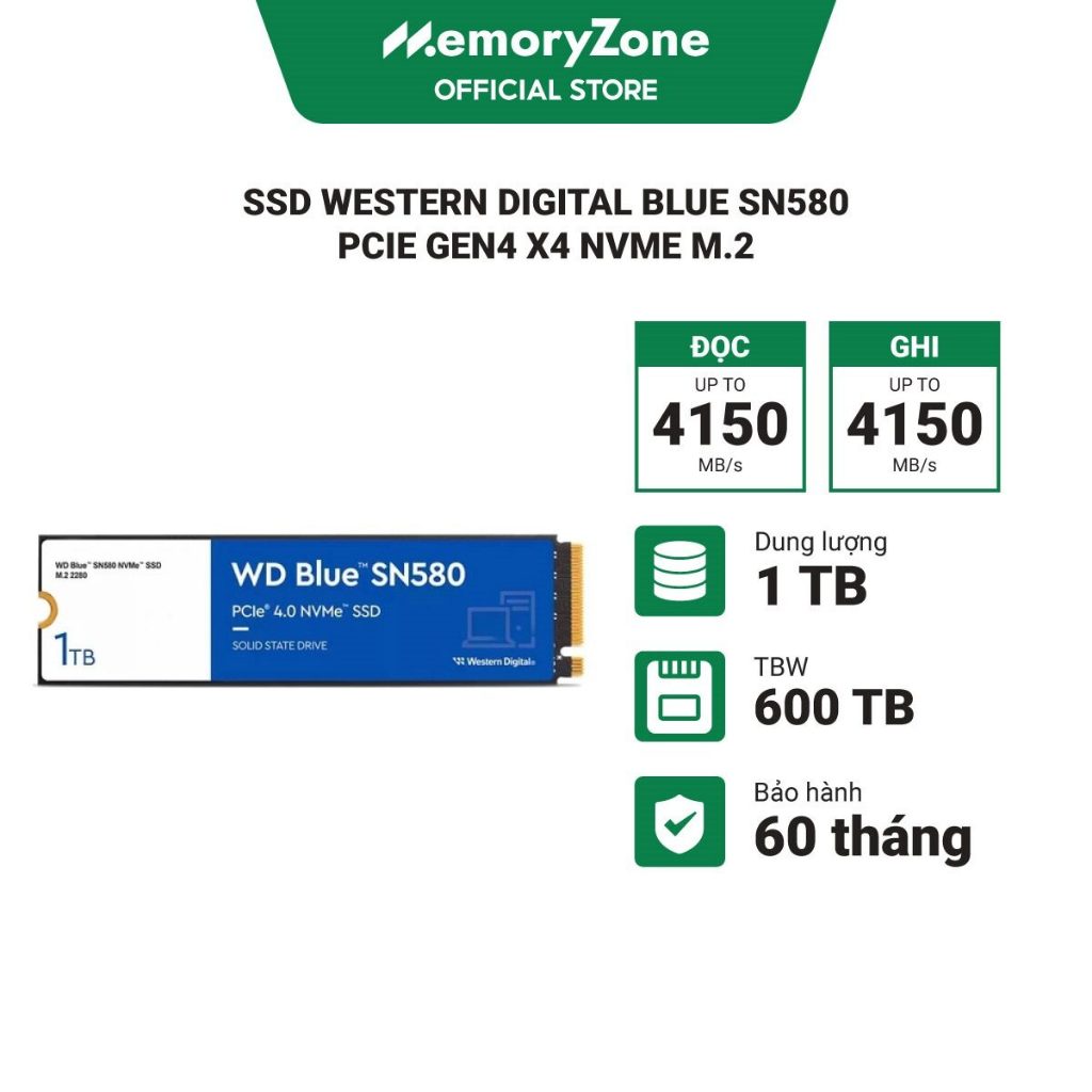 Ổ cứng SSD Western Digital Blue SN580 500GB - 1TB PCIe Gen4 x4 NVMe M.2
