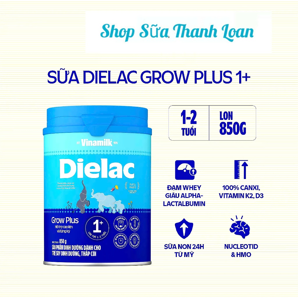 [HSD T10-2027] [Có Tích Điểm] Sữa Bột Dielac Grow Plus 1+ HT 850g (Sữa Non).