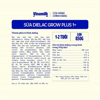 [HSD T10-2027] [Có Tích Điểm] Sữa Bột Dielac Grow Plus 1+ HT 850g (Sữa Non).