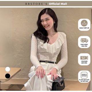  Áo Kiểu Cổ V Tay Dài Viền Bèo Chất Ren Thun Lưới Cao Cấp BBSTORE'S -A4225Q
