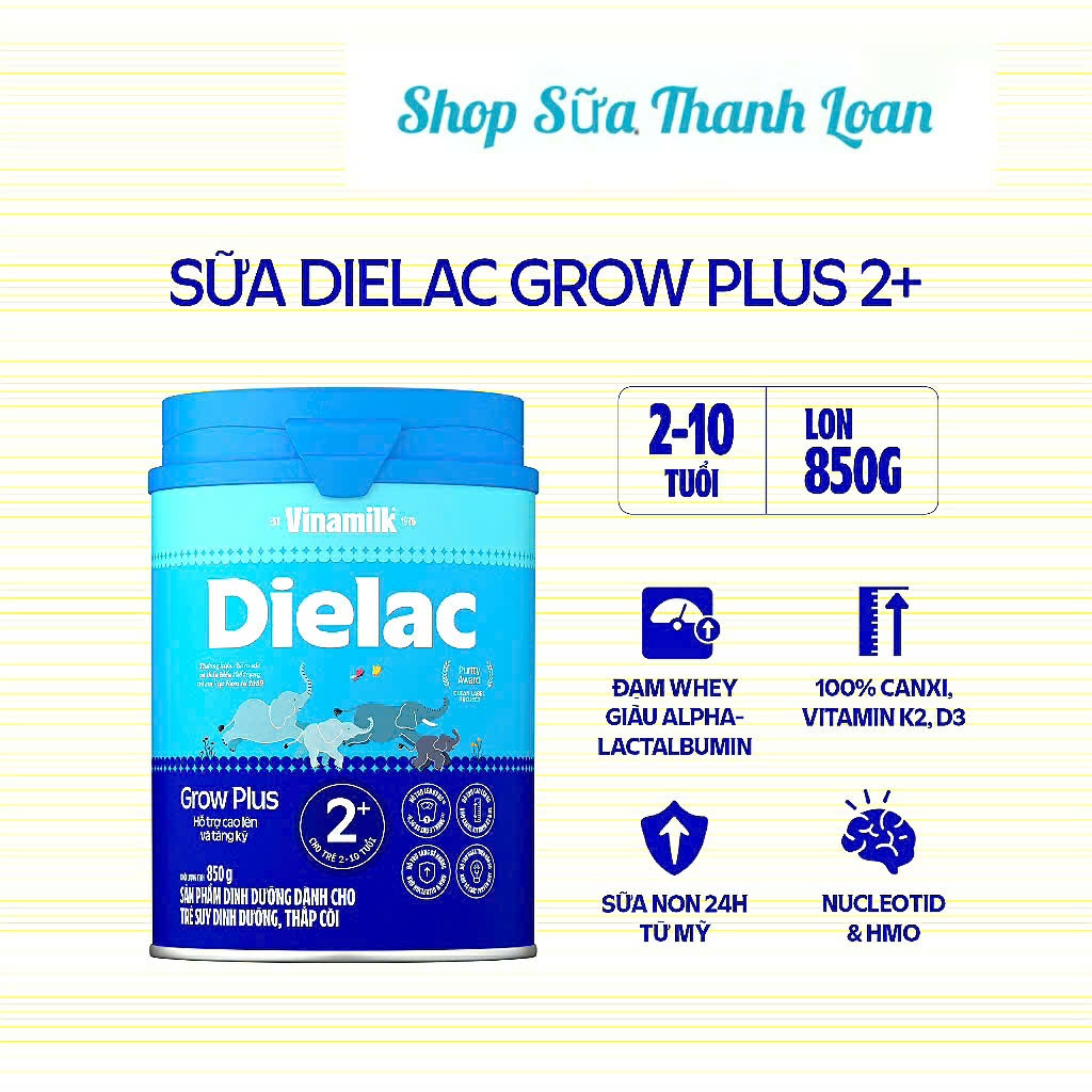 [HSD T11-2027] [Có Tích Điểm] Sữa Bột Dielac Grow Plus 2+ HT 850g (Sữa Non) (Cho Trẻ Từ 2 - 10 Tuổi)