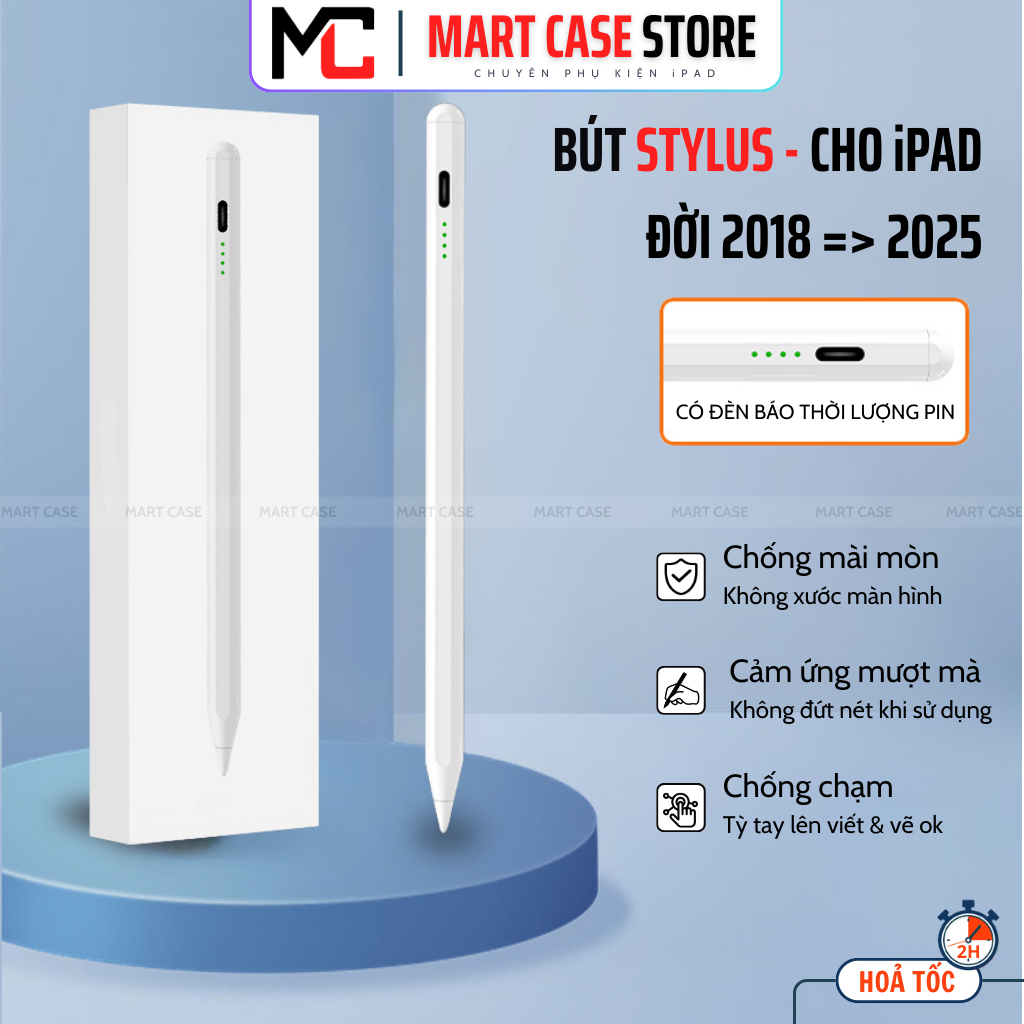 Bút cảm ứng cho iPad Gen 6-7-8-9-10-11/Air 3-4-5-6-7/Pro11-12.9/Mini 5-6-7 Chống chạm, Mượt và nhạy MART CASE