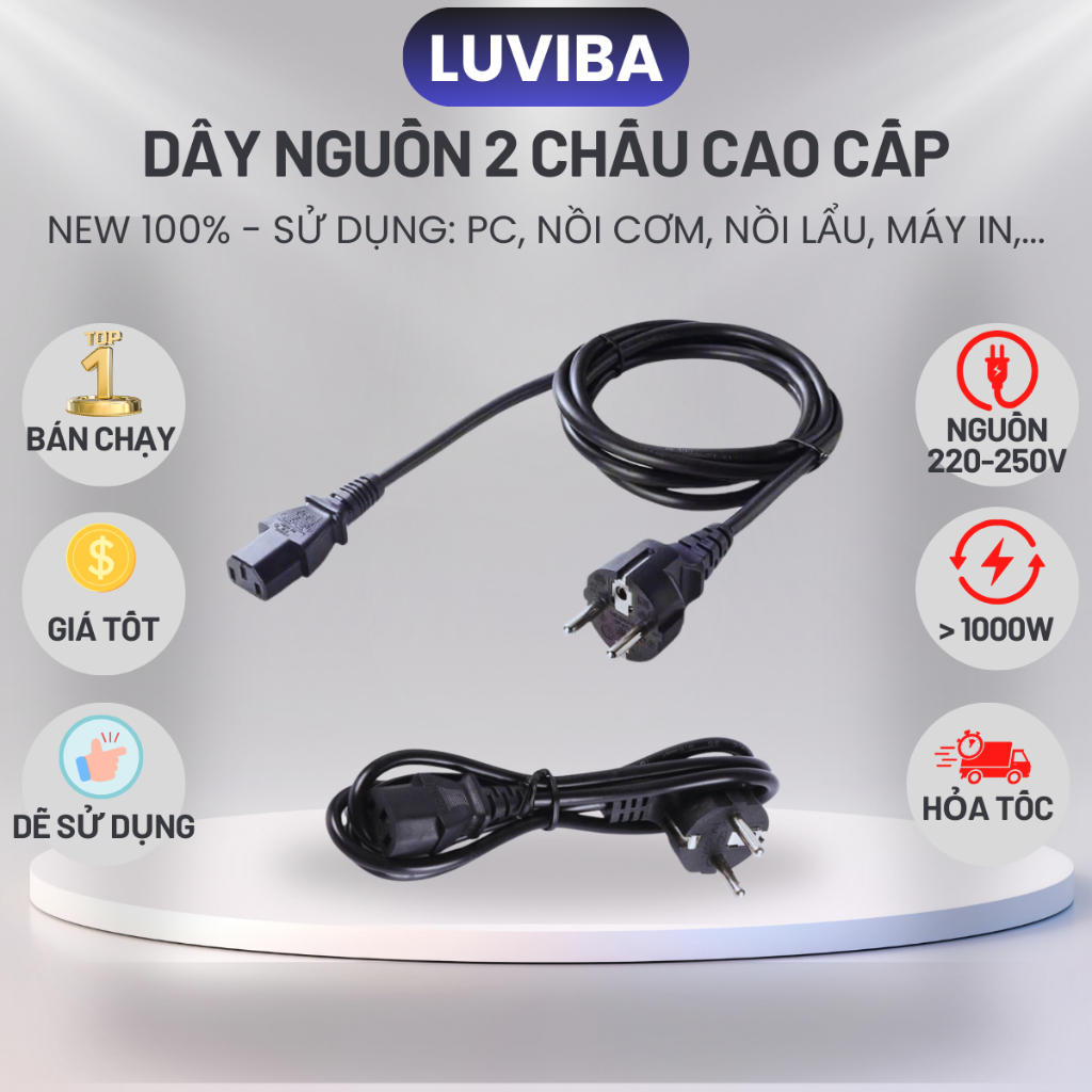Dây nguồn máy tính nồi cơm điện 2 chấu điện nguồn PC LUVIBA DN01