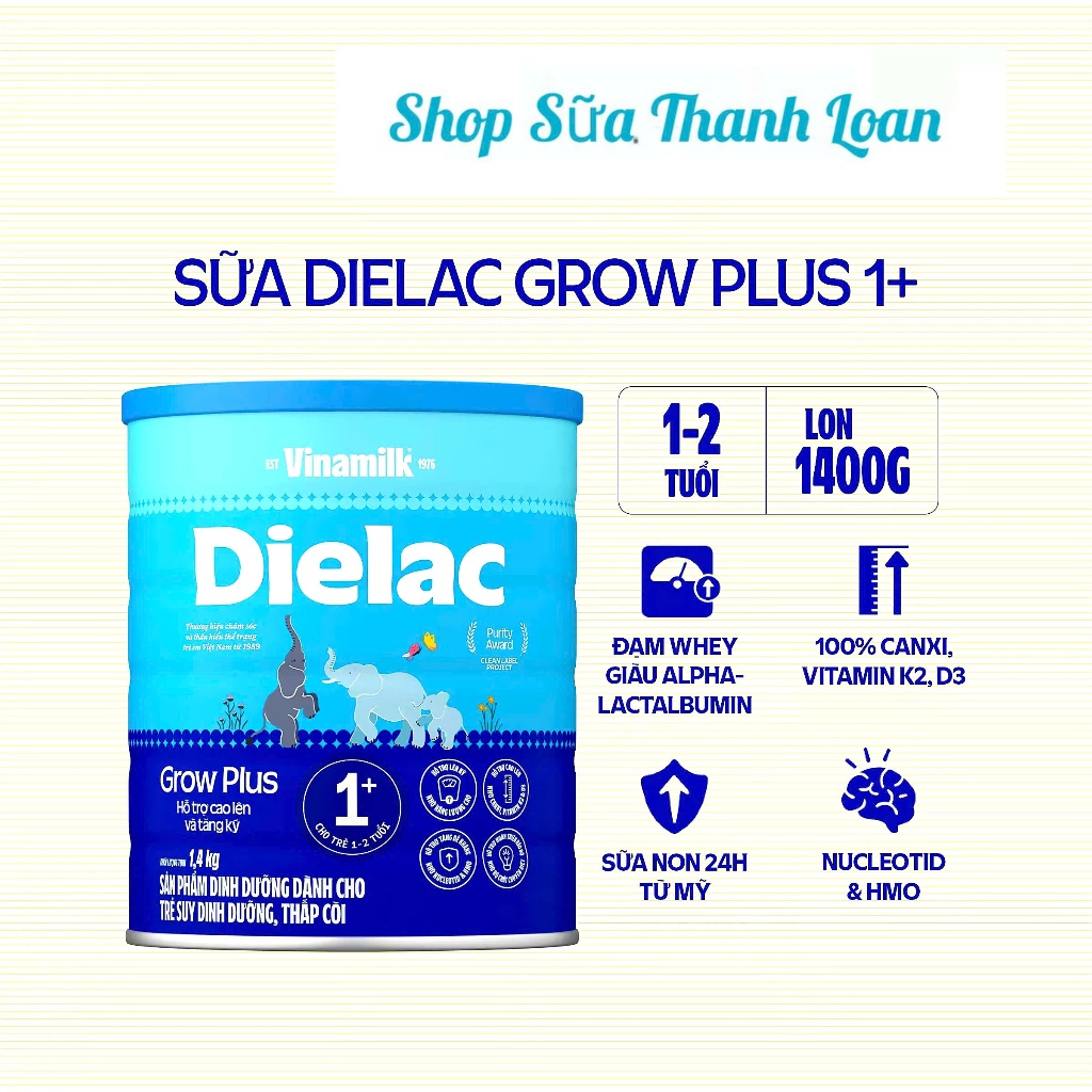 [HSD T3-2028] [Mẫu Mới] Sữa Bột Dielac Grow Plus 1+ HT 1400g (Sữa Non).