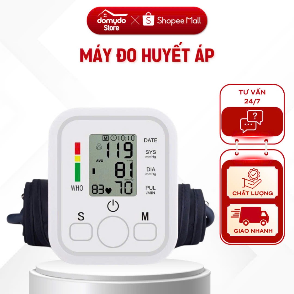 Máy Đo Huyết Áp Điện Tử DOMYDO, Đo Nhịp Tim Bắp Tay Có Giọng Nói Tiếng Việt