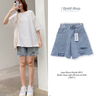 Quần sọt jean ngố lửng nữ rách tua Kyubi Ulzzang form rộng (Có Bigsize, Size đại) - Quần Short Jean Kyubi JN11