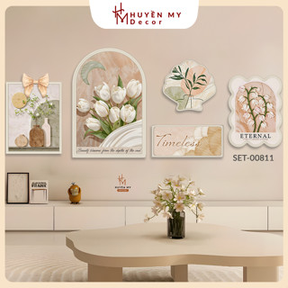 (BST Mới) Set 5 Tranh Dán Tường Họa Tiết Nơ Phù Điêu, Decor Phòng Khách, Phòng Ngủ, Nail, Mi, LiveStream- Huyền My Decor