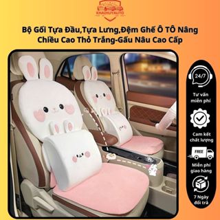  Bộ Gối Tựa Đầu,Tựa Lưng,Lót Ghế Ô Tô,Lót Ghế Văn Phòng Gấu Nâu,Thỏ Trắng Chất Liệu Nhung Ruột Cao Su Non khaihuyauto 