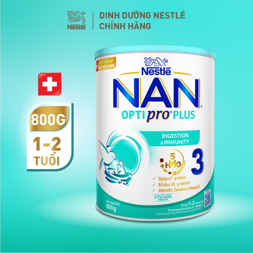 Nestlé NAN OPTIPRO PLUS 3 Sữa Bột Cho Trẻ 1-2 Tuổi Từ Thụy Sĩ, 800G, Với 5HMO Hỗ Trợ Trẻ Tiêu Hóa Tốt, Tăng Đề Kháng