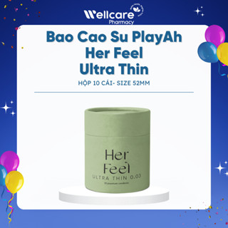 Bao Cao Su PlayAh Her Feel Ultra Thin Siêu Mỏng Nhiều Gel Cao Cấp - Hộp 10 cái - Size 52mm.