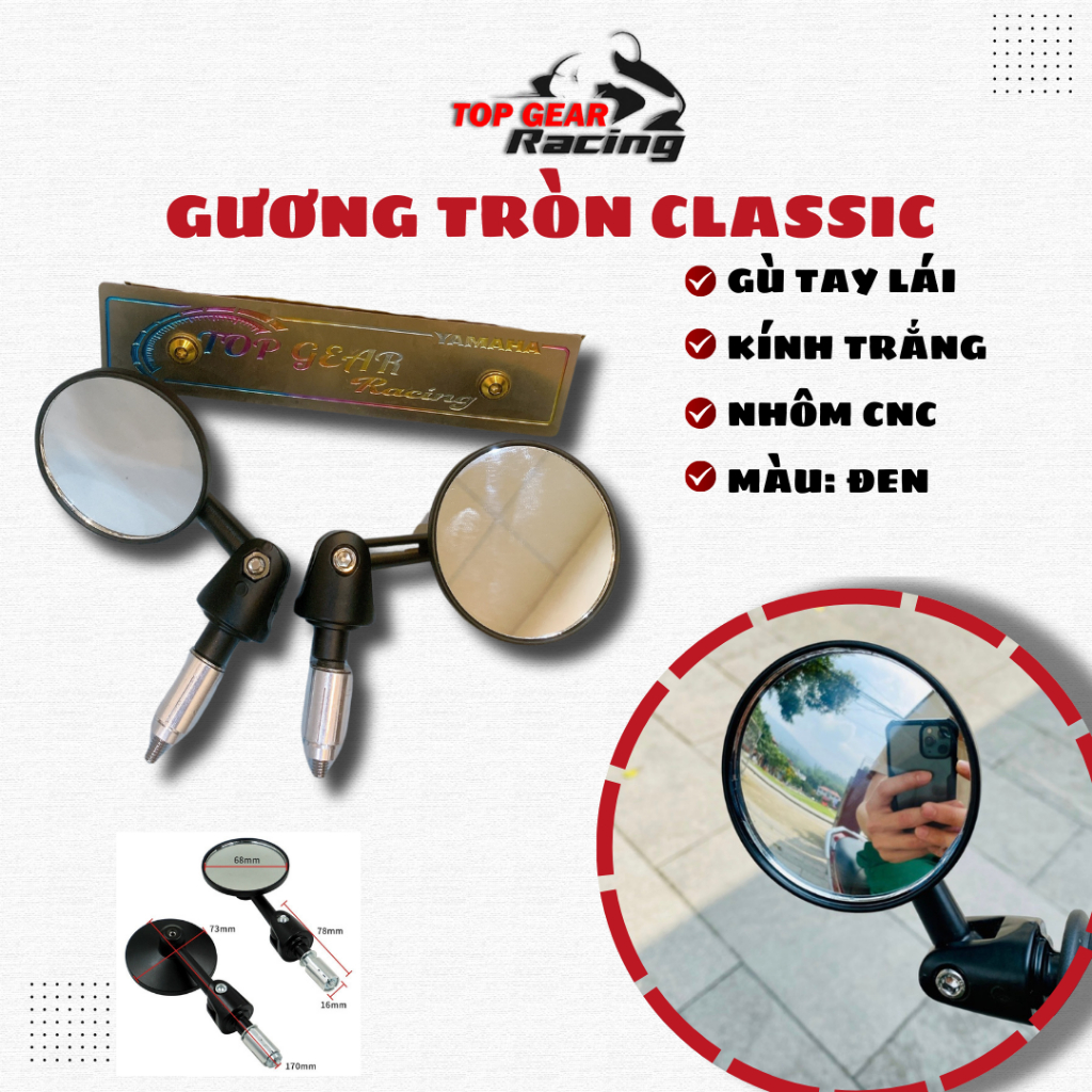 Gương Gù Xe Máy Tròn Classic Retro Kính Trắng Siêu Rẻ <TOPGEAR>