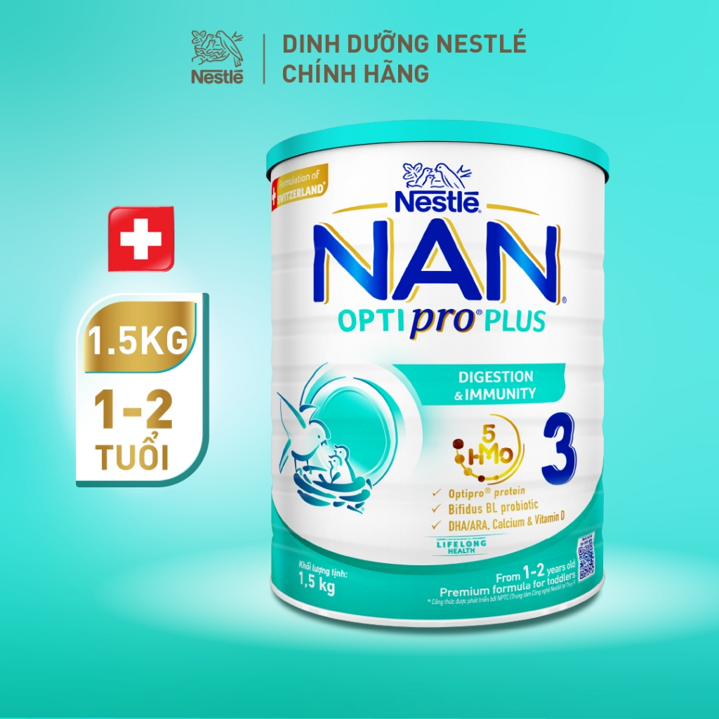Nestlé NAN OPTIPRO PLUS 3 Sữa Bột Cho Trẻ 1-2 Tuổi Từ Thụy Sĩ, 1500G, Với 5HMO Hỗ Trợ Trẻ Tiêu Hóa Tốt, Tăng Đề Kháng