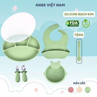 Set Bộ Khay Bát Chén Silicon Bạch Kim Thìa dĩa Inox 304 Ăn Dặm Cho Bé ANBE Việt Nam