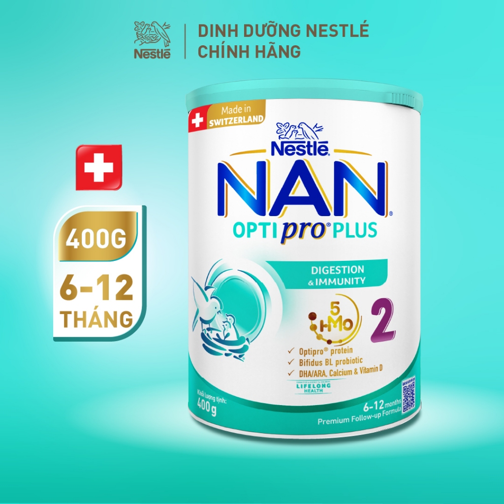 [LÔ MỚI] Sữa Bột Nestlé NAN OPTIPRO PLUS 2 400g/lon với 5HMO Sản Xuất Tại Thụy Sĩ