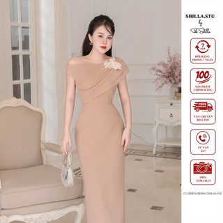  Váy đầm thiết kế cao cấp màu nâu trễ vai chéo sang trọng   Ảnh thật   The Shilla-CG.G83B74.69D9PK 