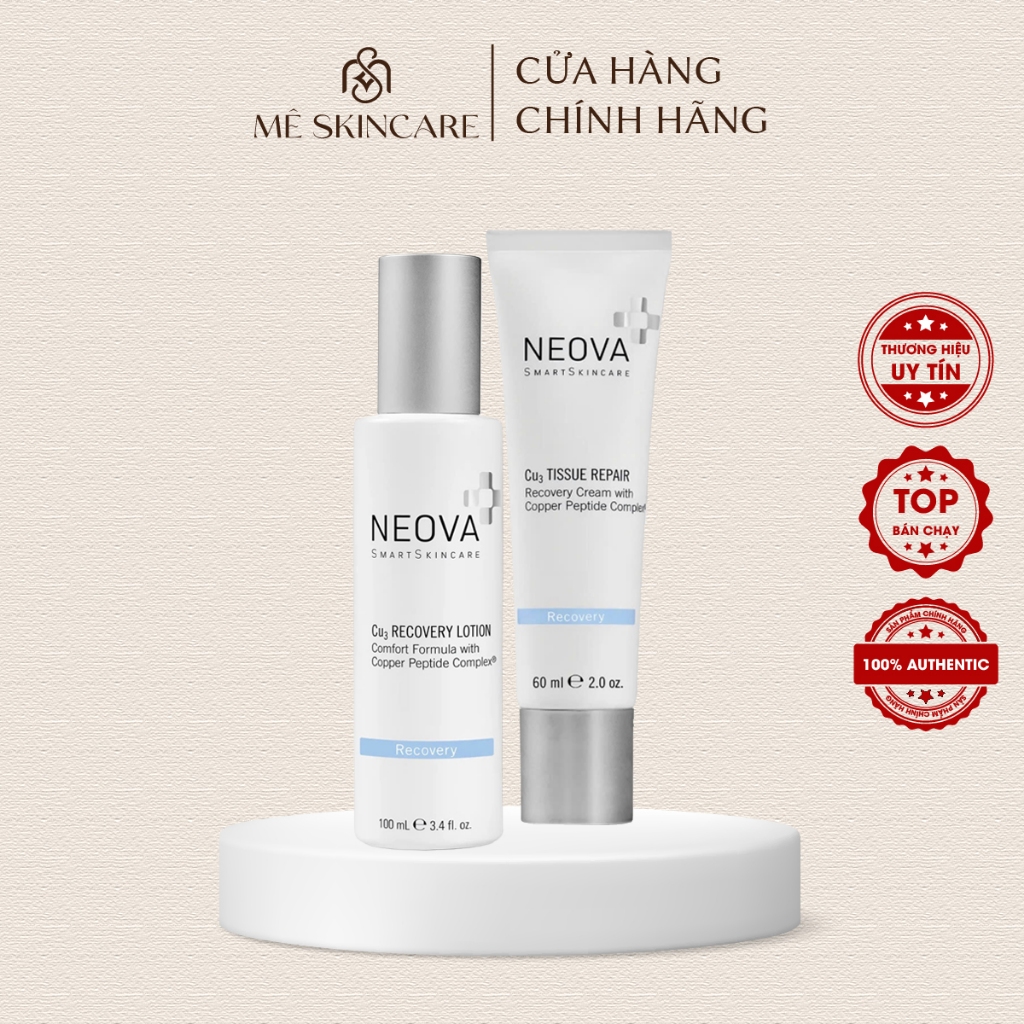 [ HÀNG CTY] Bộ Kem Dưỡng Và Lotion Phục Hồi Da Sau Laser, Peel, Meso Neova Cu3 Tissue Repair/ Neova 