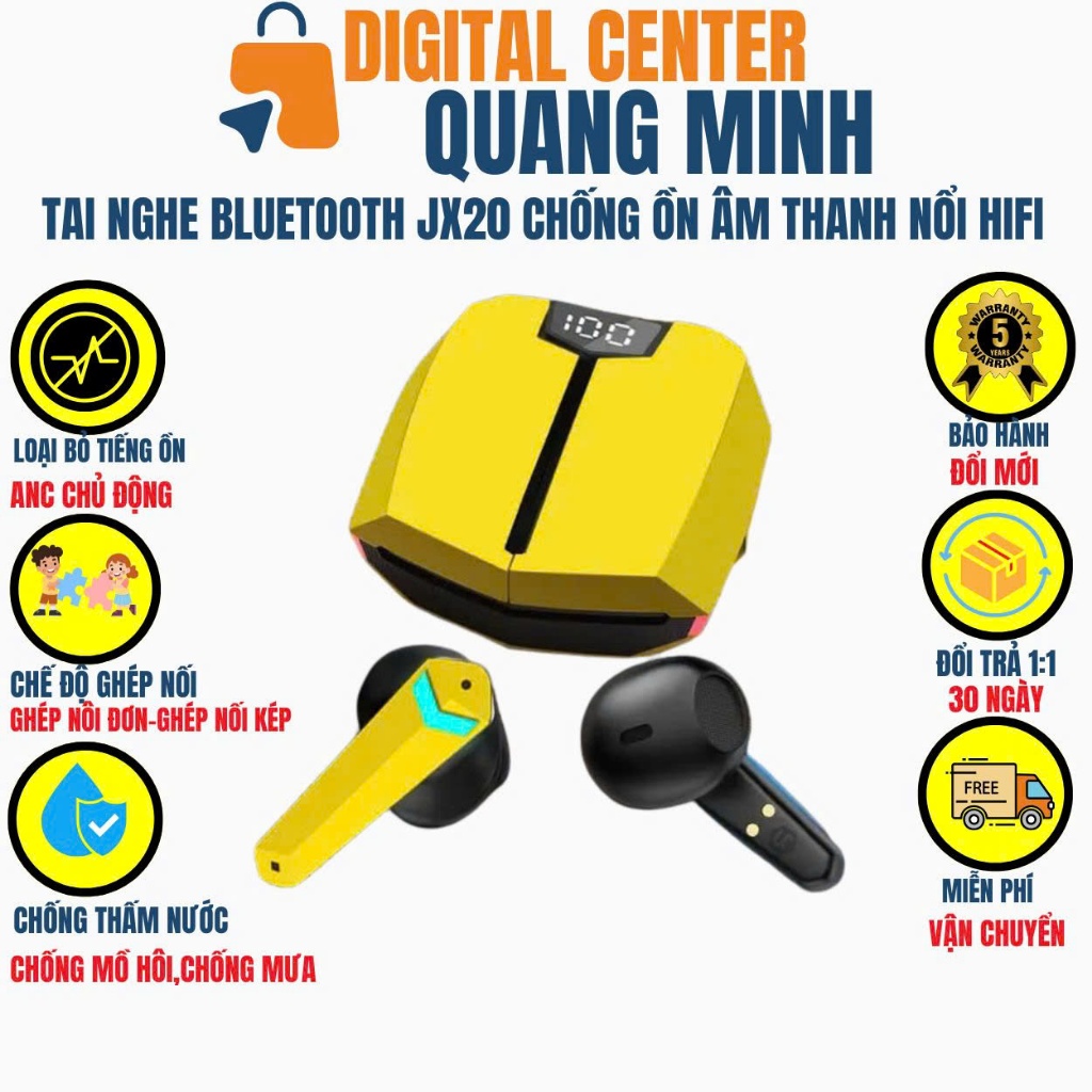 Tai Nghe Không Dây TWS JX20 Bluetooth 5.0 Tai Nghe Không Dây Chơi Game Earbuds Cảm Ứng Điều Khiển He