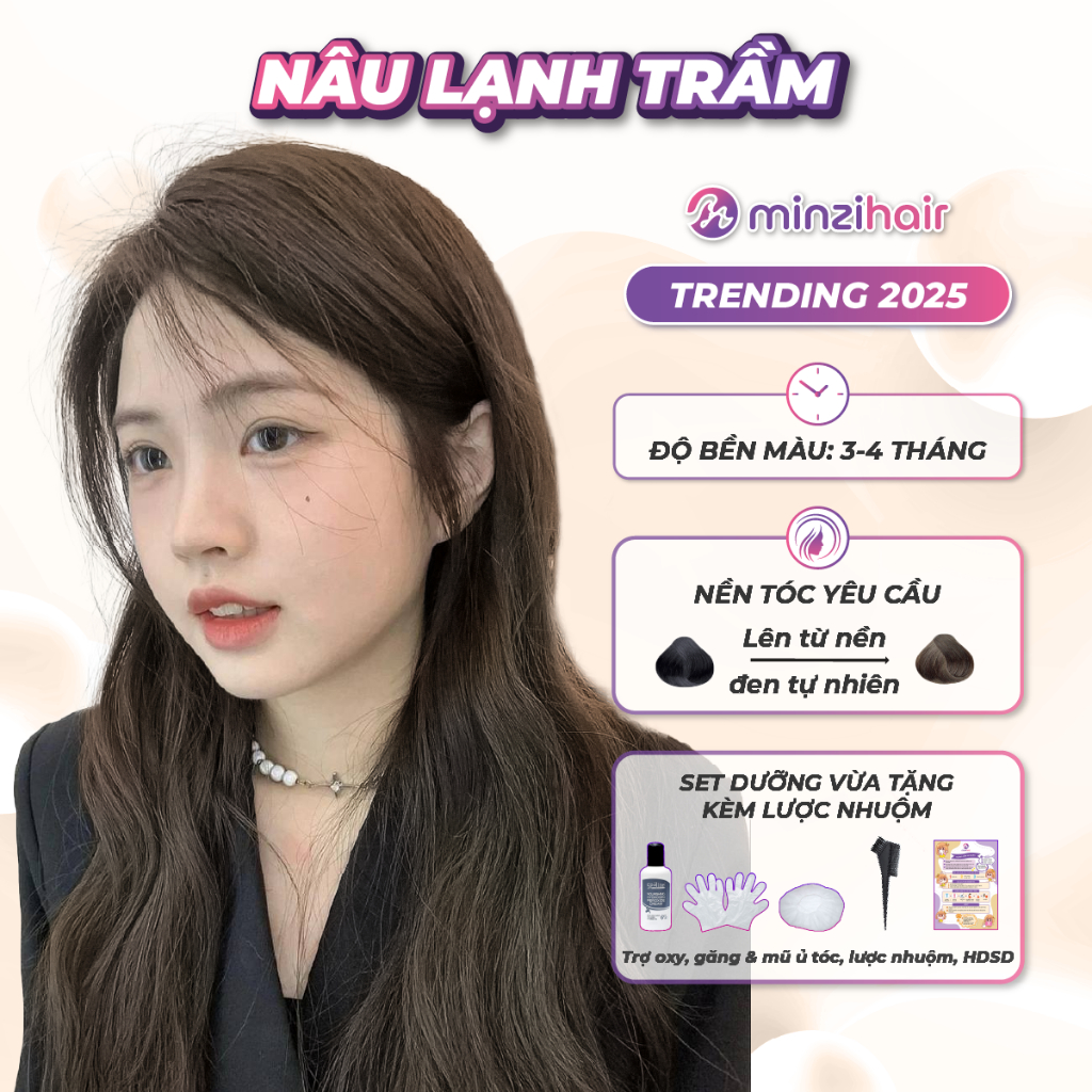  Thuốc nhuộm tóc Màu Nâu Lạnh Trầm Minzihair - Lên từ nền tự nhiên không cần tẩy tóc - Minzihair HCM 