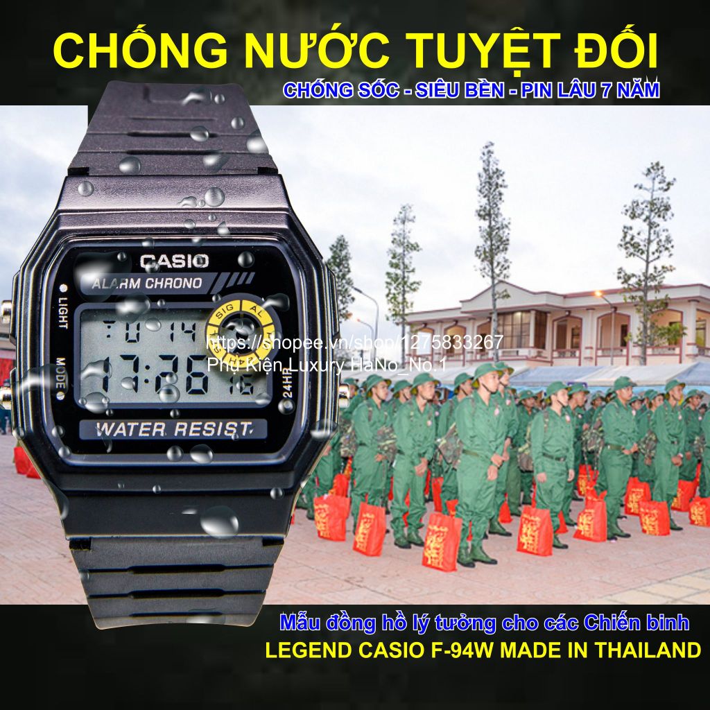 Đồng Hồ Nam Casio F-94W8 .c., Made In Thailand, Chống Nước, Siêu Bền, Pin Lâu