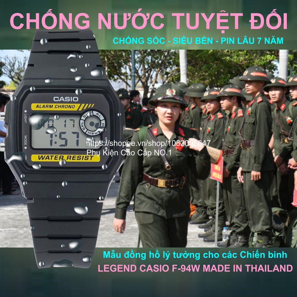 Đồng Hồ Nam Casio F-94W9 .d., Made In Thailand, Chống Nước, Siêu Bền, Pin Lâu 7 năm