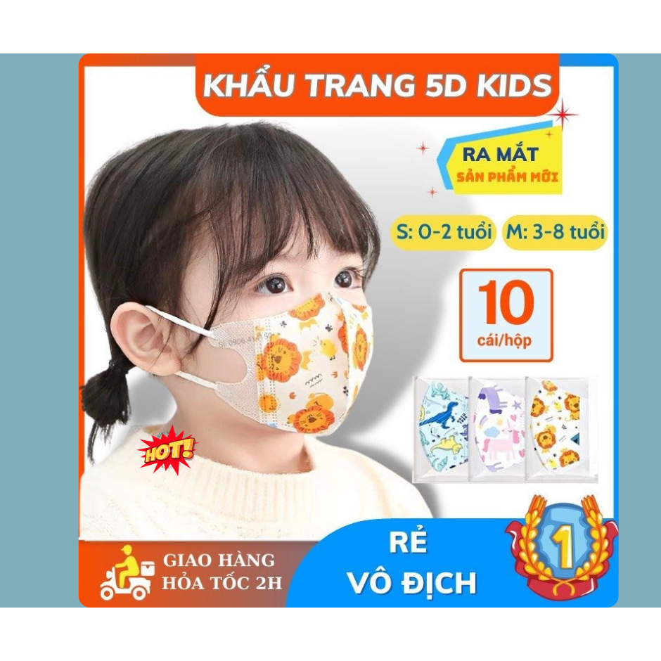 [Set 100 Cái] Khẩu Trang 5D Em Bé 0-2 & 3-6 Tuổi kháng khuẩn mix hình cao cấp