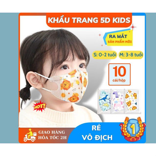 [Set 100 Cái] Khẩu Trang 5D Em Bé 0-2 & 3-6 Tuổi kháng khuẩn mix hình cao cấp