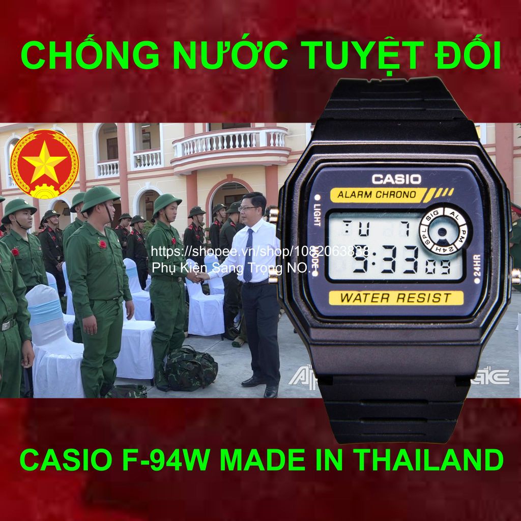 Đồng Hồ Nam Casio F-94W9 .d., Made In Thailand, Chống Nước, Siêu Bền, Pin Lâu 7 năm