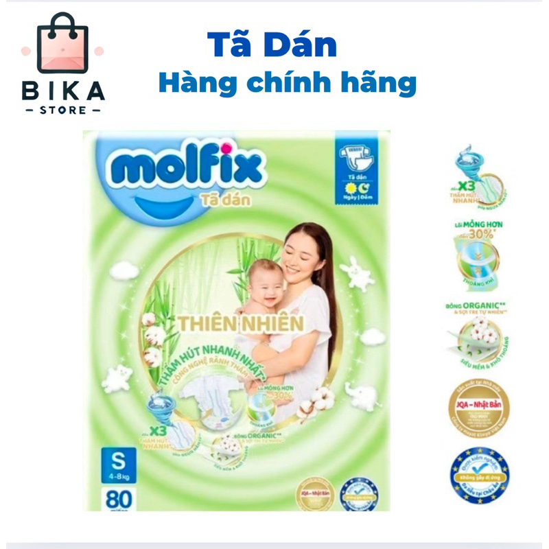 Tã/bỉm dán Molfix Thiên nhiên Super Jumbo S80/ M76/ L68/ XL60 tiết kiệm