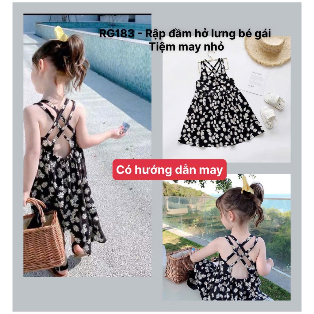 RG183_Rập giấy may đầm maxi hở lưng trẻ em